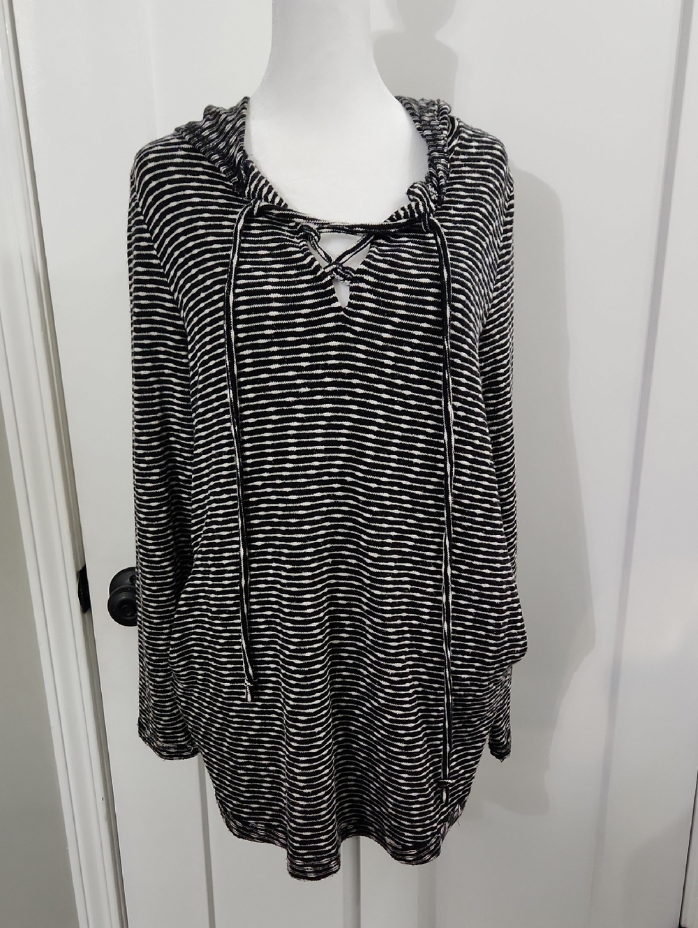 Suzanne Betro Black & White Striped Hooded Tunic